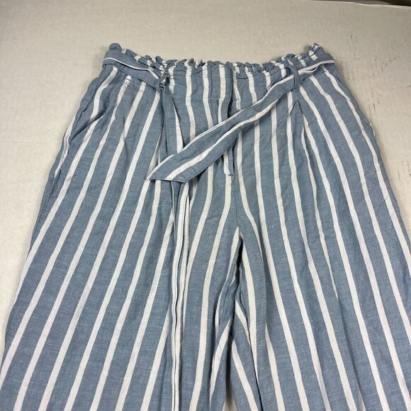 LOFT Linen Blend Cropped Pants Striped Drawstring Waist Tie High Rise SMALL - Picture 3 of 12